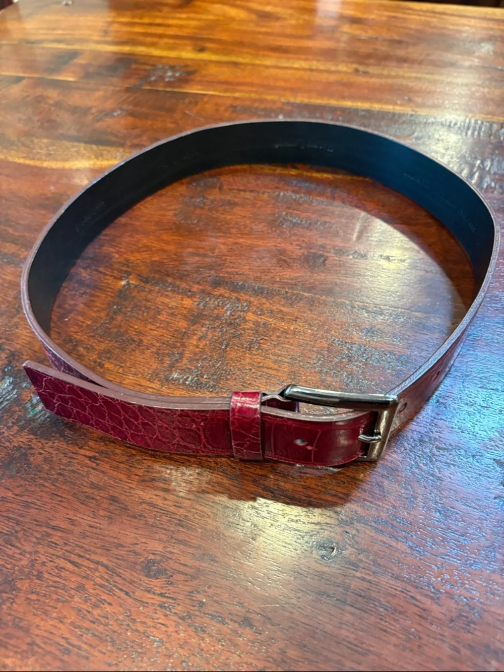 Vintage Ralph Lauren Burgundy Red Genuine American Alligator Leather Belt Medium